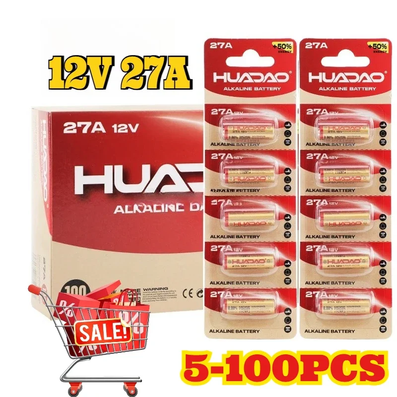 بطارية قلوية A27 27A 12V. متوافق مع موديلات A27BP/K27A/VR27/R27A. لأجراس الأبواب وأجهزة التحكم عن بعد وسيارات الألعاب والمفاتيح.