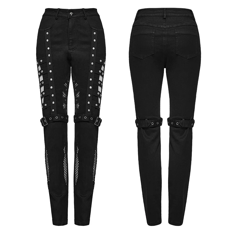 Imagem -05 - Punk Rave-punk Mesh Splicing Denim Pants Femininas Jeans Oco Assimétrico Personalizado Fino Sexy Roupas