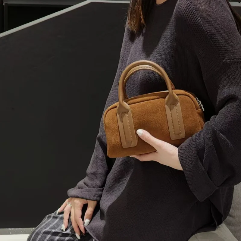 

Autumn Winter Cowhide Handbag Bowling Ball Pillow Bag Genuine Leather Tote Bag All-Match Shoulder Crossbody Bag Female