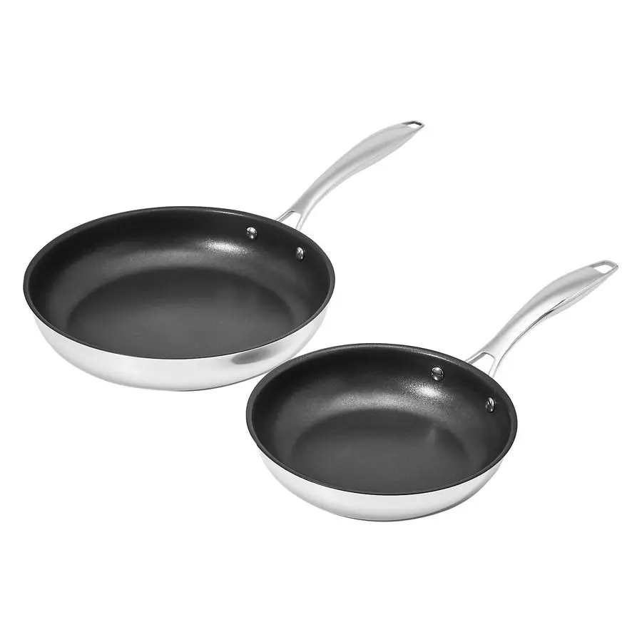 

2Piece NonStick Stainless Steel Fry Pan Set, Oven Safe, Induction Compatible, StayCool Handles, 10Inch and 8Inch