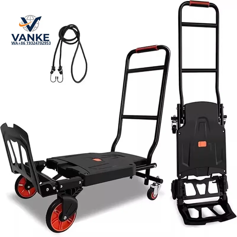 Folding Hand Cart 150KG Load Capacity Aluminum Lightweight Platform Cart Portable Telescopic Multi-Functional Transport Cart