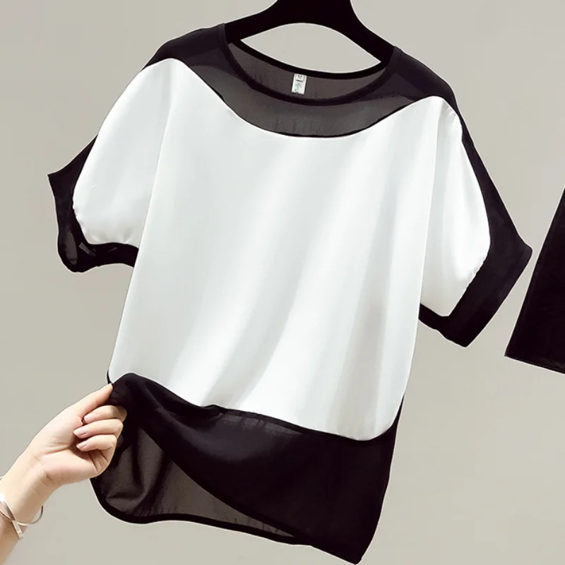 Summer Casual Blouse Women Fashion Loose Office-Lady Shirts Solid Short O-Neck Batwing Sleeve Blouses Elegant Blusas 3397