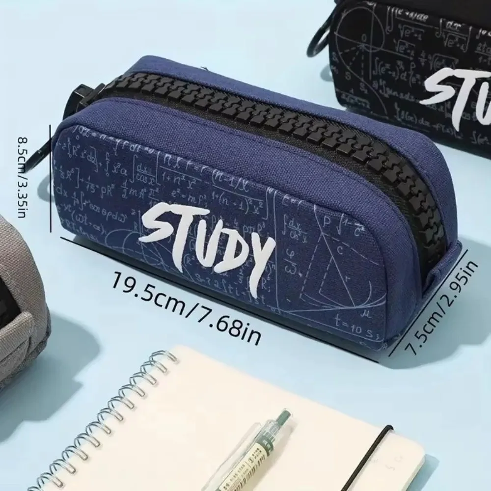 Canvas Pencil Case​ ​Multi-Layer Storage​ Large Capacity Pencil Box Learning Formula Printing ​Large Zipper​ Pencil Bag​