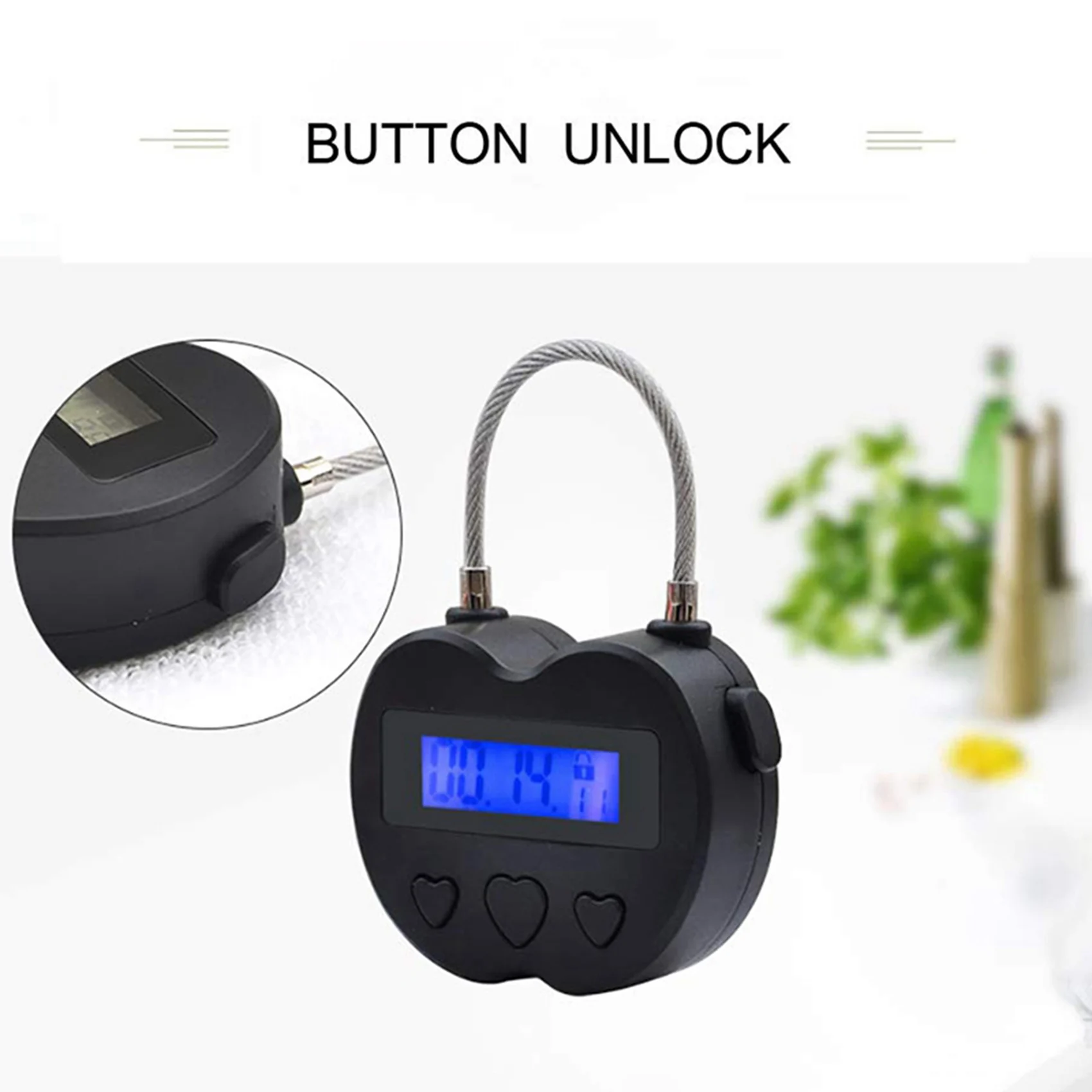 B68C 2X Smart Time Lock LCD Display Time Lock USB Rechargeable Temporary Timer Padlock Travel Electronic Timer Black