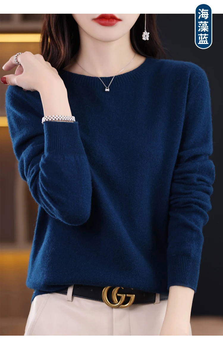 2026 New Cashmere Basic Top Long Sleeve Women O-Neck Knitted Sweater 100% Pure Merino Wool Pullover Clothing Knitwear Traf