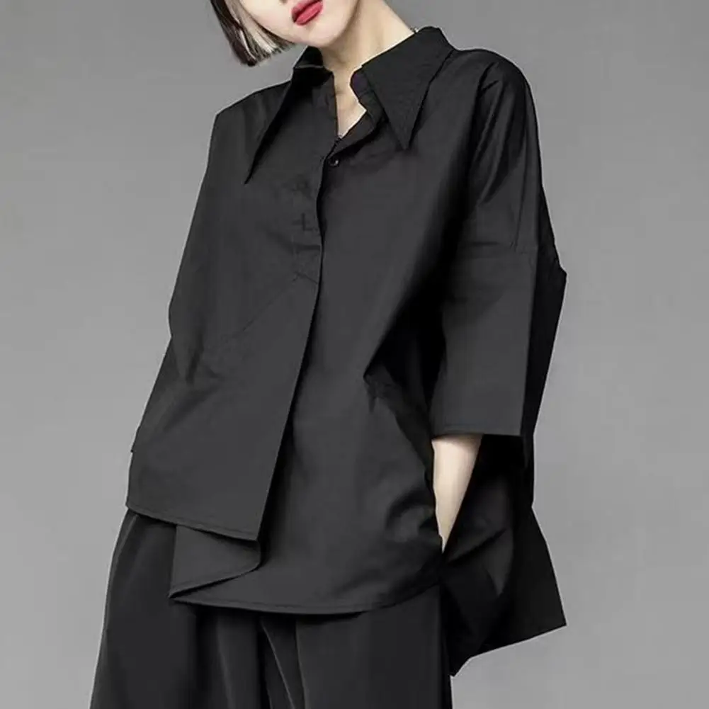 y2L Irregular Hem Black Shirts White Shirts Women Men Shirt Pocket Single breasted Shorts Sleeves Oversized Shirt Hip Hop Shirt