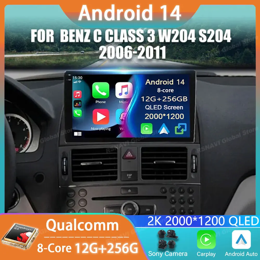 

Car Radio Android 14 For Mercedes Benz C Class 3 W204 S204 2006 - 2011 GPS Player Navigation Carplay Multimedia Stereo Auto DSP