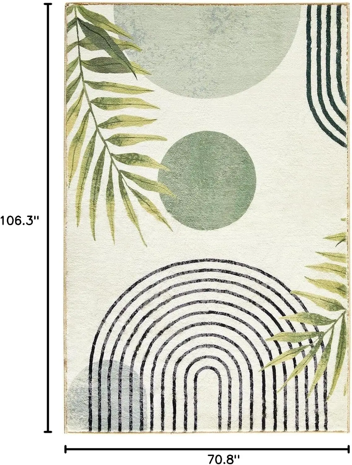 Mid Century Modern Washable Rug, Boho Cute Aesthetic Area Rugs for Bedroom Dining Living Room Kitchen Office, Green Abstract