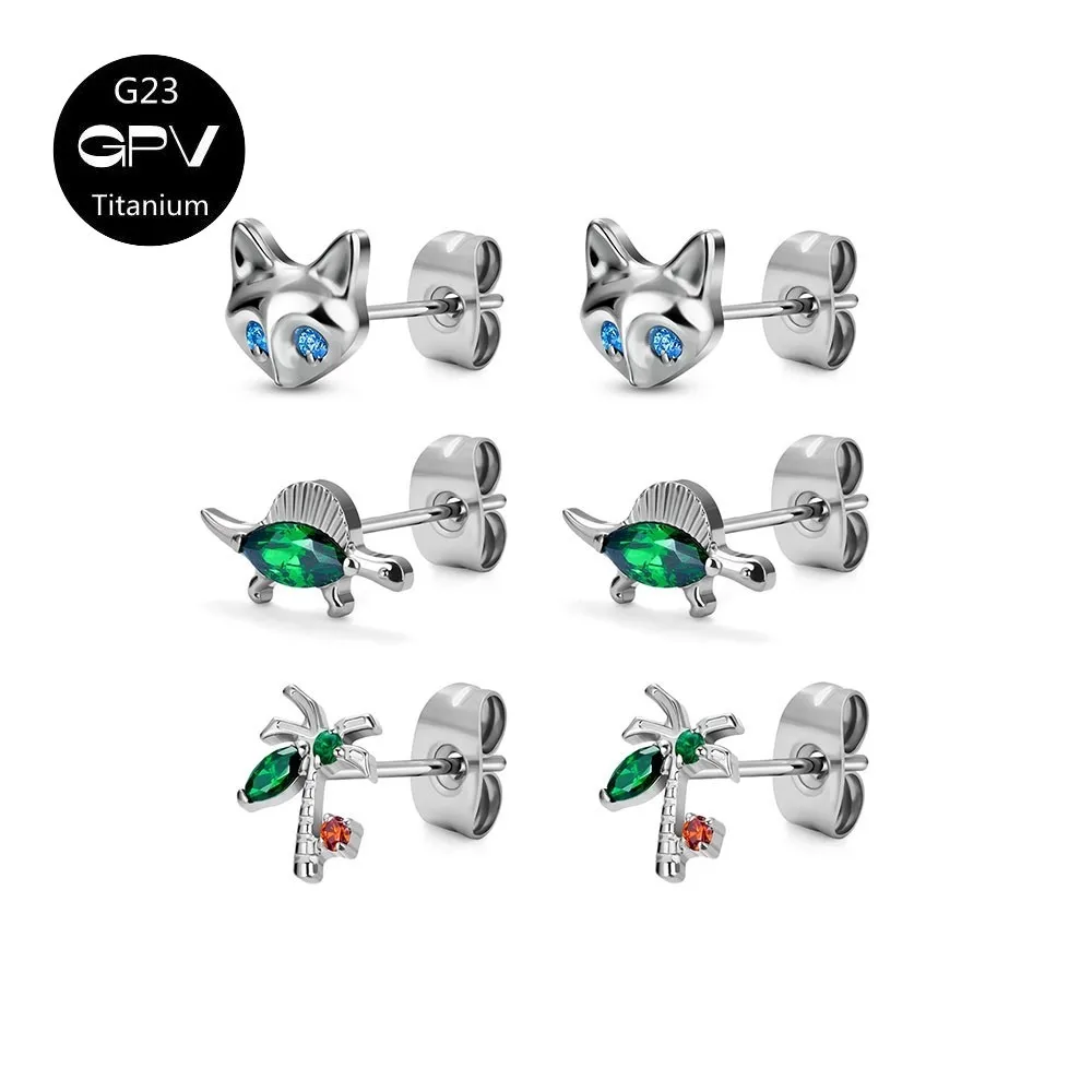 1PCS G23 Titanium F136 Fashion Earstuds Butterfly Buckle Earplugs Fox Head Turtle ZC Ear Cartilage Nail Female Piercing Jewelry