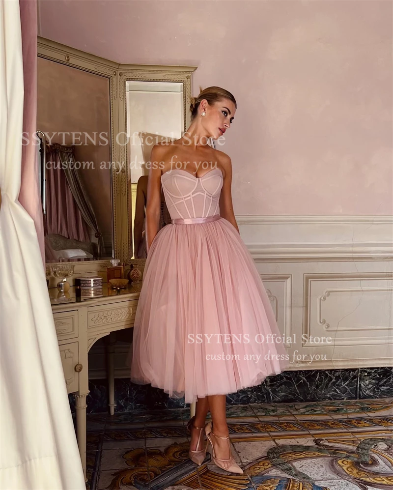 SSYTENS الوردي تول فساتين حفلات الحبيب ألف خط الكاحل طول فساتين حفلات الزفاف النساء عيد ميلاد فستان سهرة رسمي تخصيص
