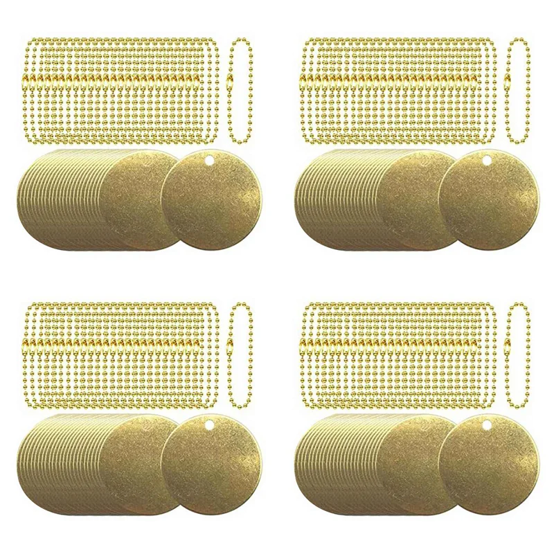 ABGG-100Pcs 1.5Inch Brass Valve Tags Stamping Blank With Hole And 25Pcs 2.4Mm Metal Ball Chains For Pipe Valves, Equipment