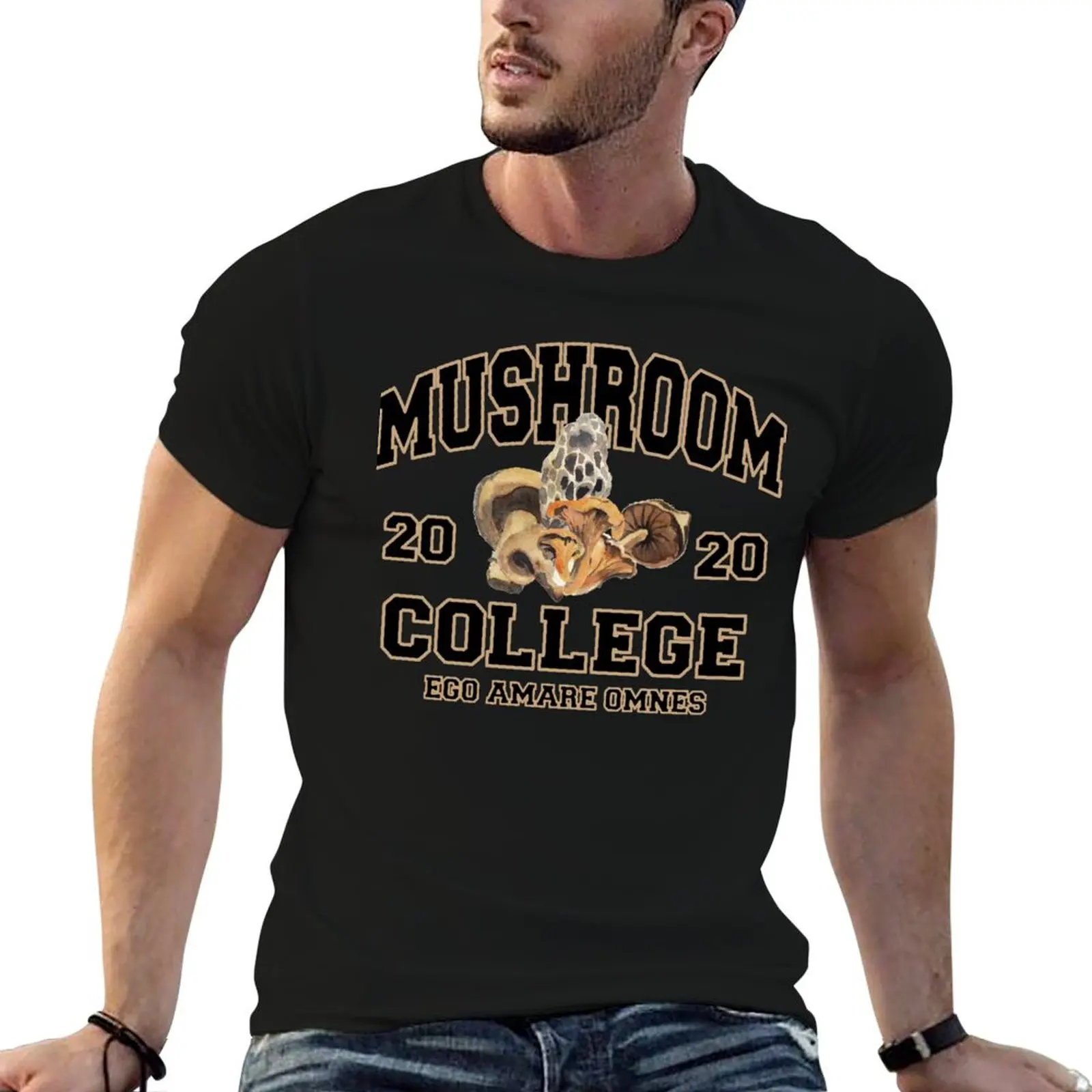 

MUSHROOM COLLEGE T-Shirt custom shirt essential t shirt blue archive vintage clothes Men's cotton t-shirt