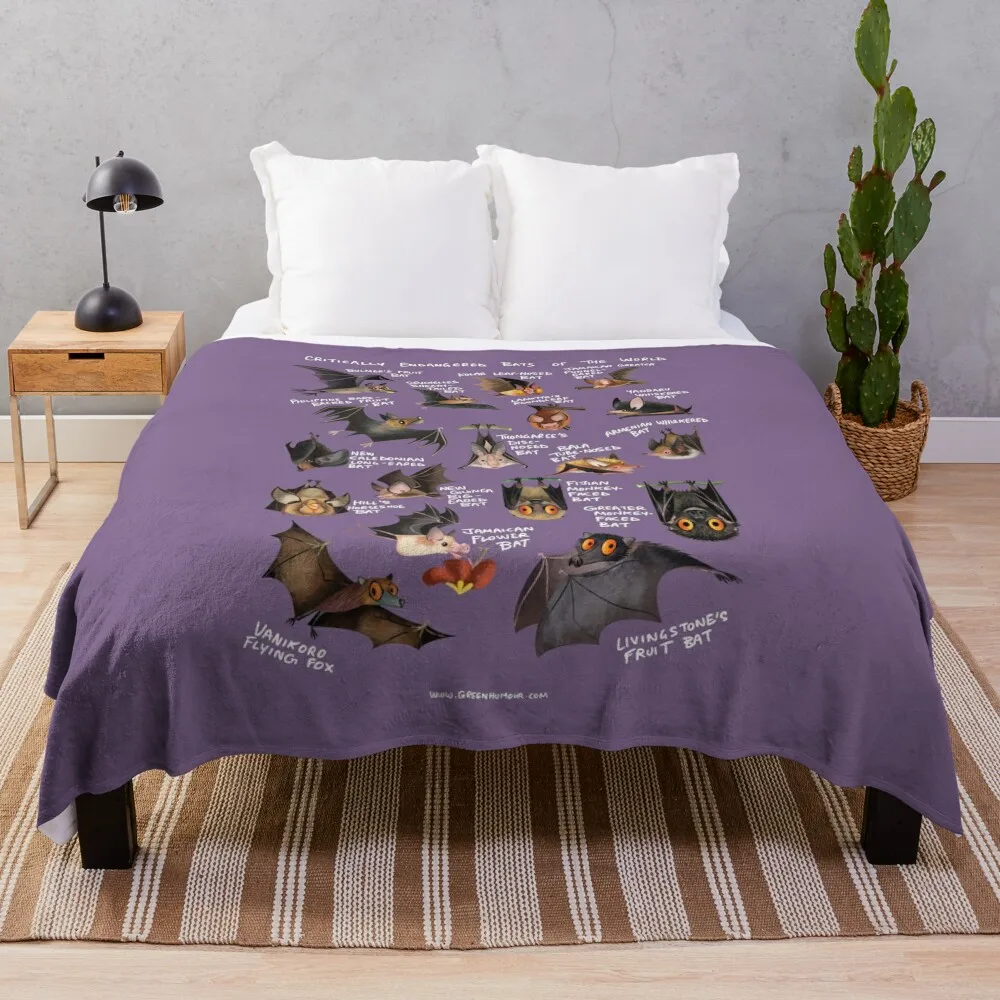 

Critically Endangered Bats of the World Throw Blanket Travel Furrys warm for winter Luxury Designer Blankets