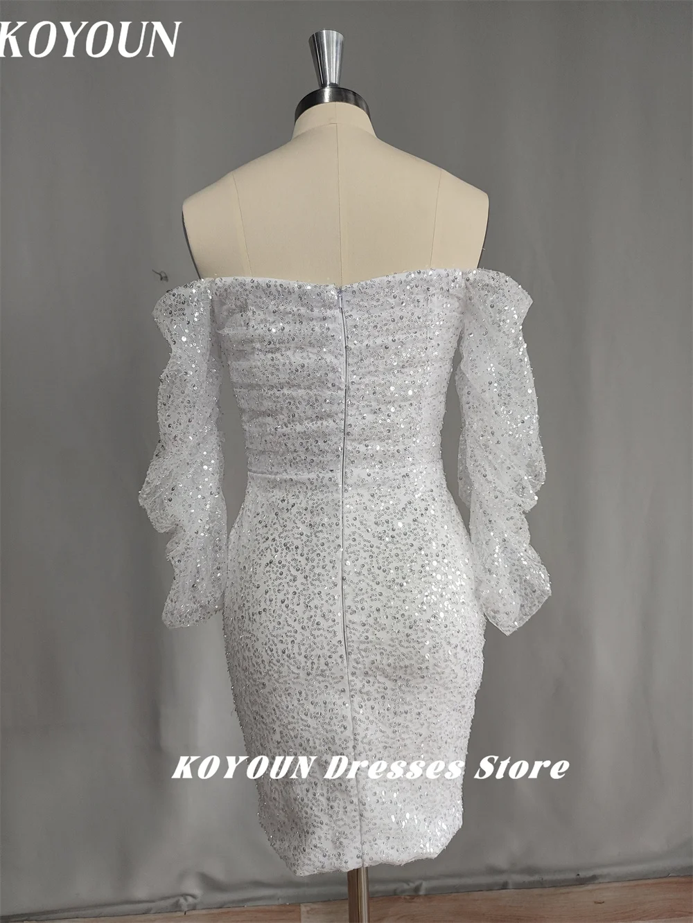 KOYOUN-vestido de novia corto con hombros descubiertos, minivestido de fiesta con lentejuelas, Gelinlik 2024