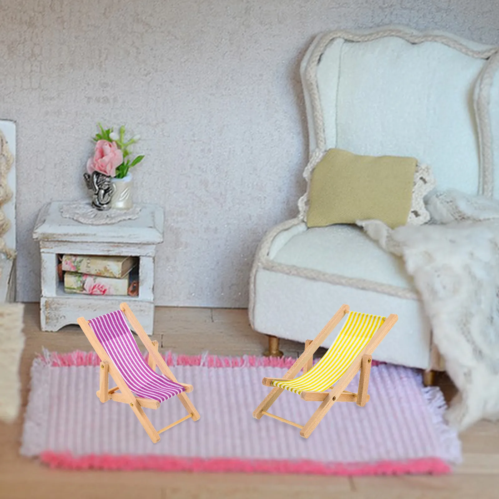 

6Pcs Miniature Beach Chair Set Foldable Lightweight for Dollhouse Decor Highly Realistic Mini Lounge Chair Mini House Furniture