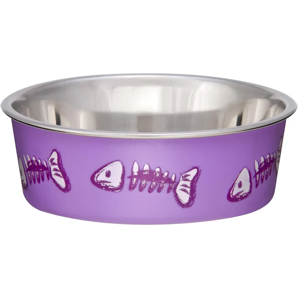 Comedero para Gatos en Forma de Pez con Base de Goma Antideslizante y Soporte Elevado para Gatitos y Gatos Pequeños, Bonito Plato de Comida para Mascotas Color Lila para Comida Húmeda y Seca, Fácil de Limpiar, Diseño de Cerámica Duradero para Comida y Agua