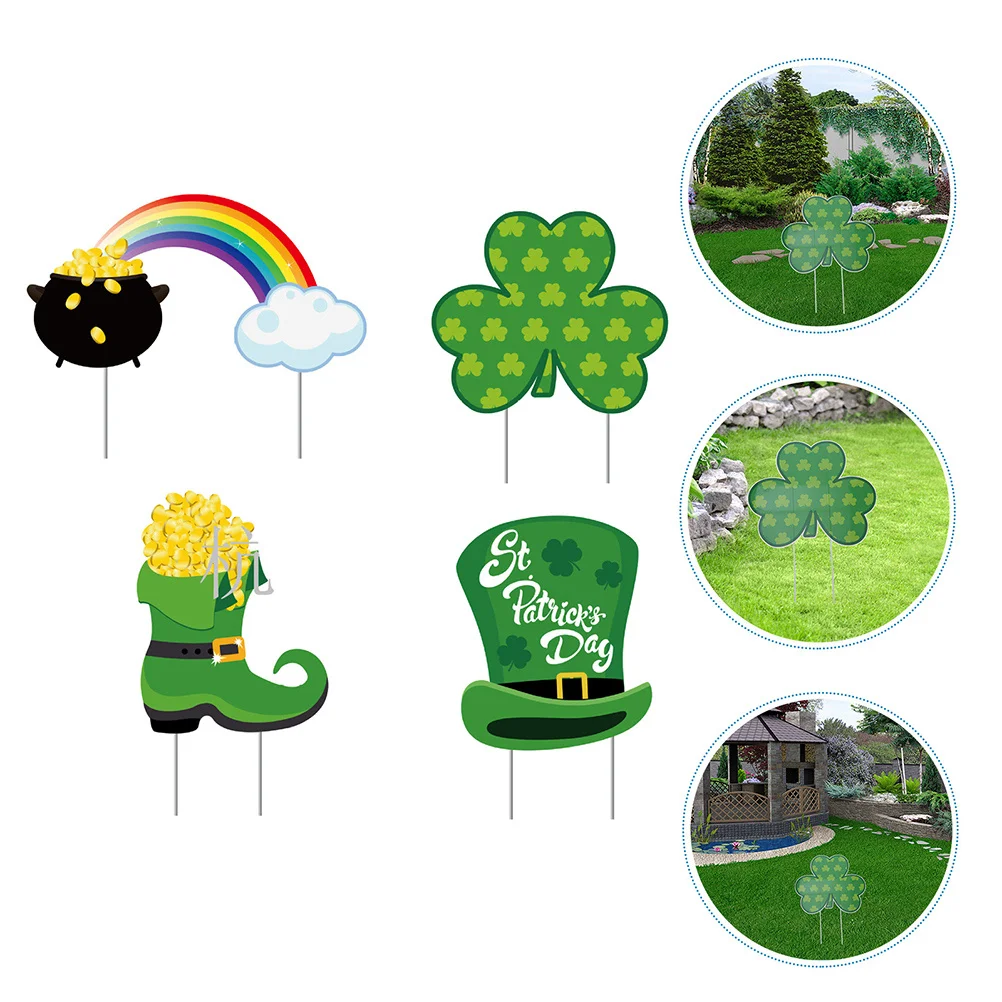 

4Pcs St Patrick's Day Yard Stakes Outdoor Festival Yard Signs Garden Lawn Party Decoration St. Patrick's Day Lawn Sign