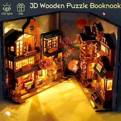 3D Puzzle in legno casa magica fai da te Book Nook Kit Micro Landscape Bookend Shelf con Led Light Model Bookend Building Craft Kit