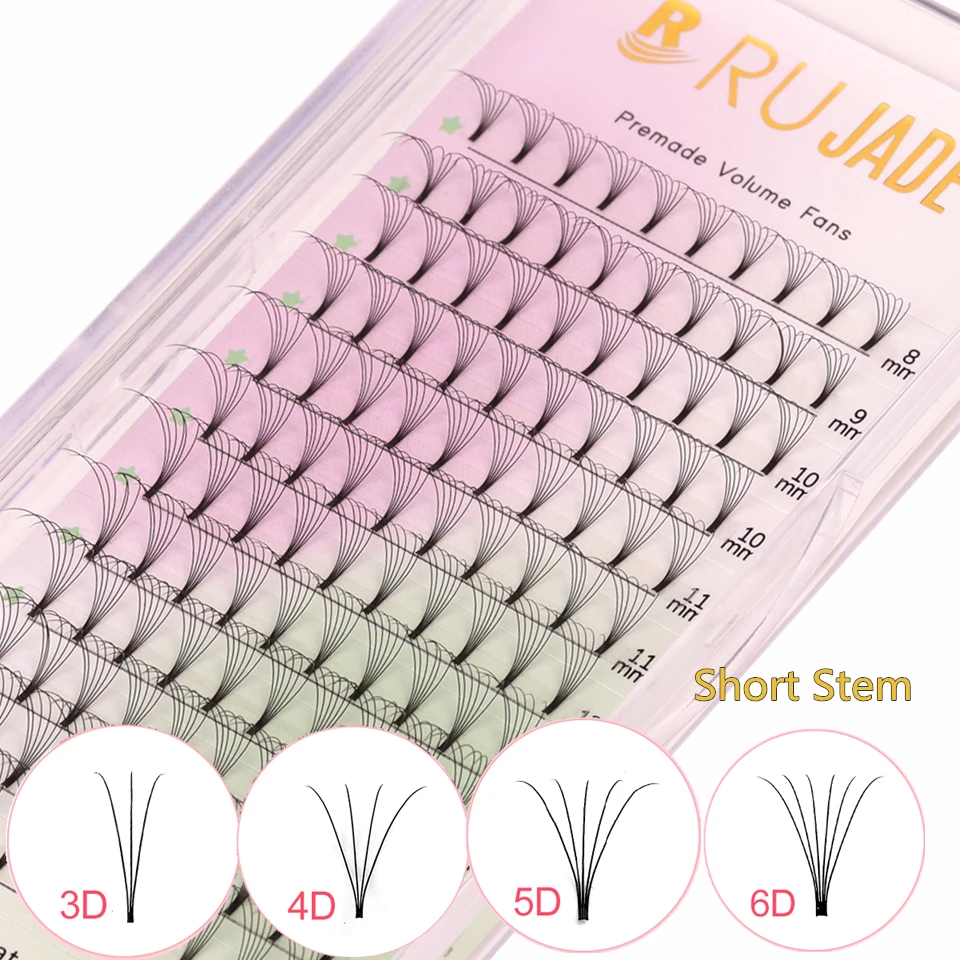 RUJADE Short Stem Premade Volume Fans 3D 5D 4D 6D Mix Short Flat Base Pre Made Russian Volume Eyelash Extension Makeup Cilio