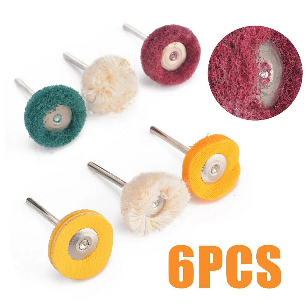 

6pcs/set Wool Felt Grinding Sanding Head Abrasive Buffing Wheel 3mm Shank Cotton Thread Polishing Wheel Buffing Pad Brush