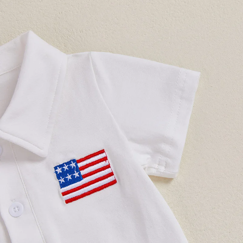 Boys American Flag Independence Day Short Sleeve Lapel Tops Star Stripe Print Shorts Outfits Set for Summer Celebrations