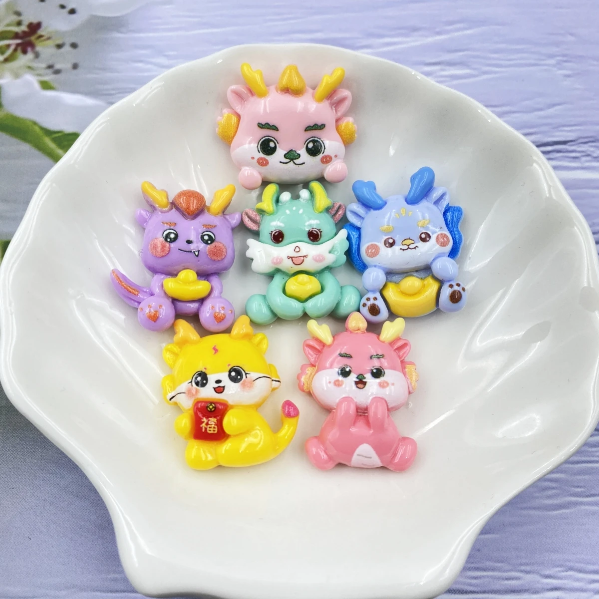 10PCS Cartoon Baolong Flat Back Resin Figurines DIY Scrapbook Bow Accessories Home Crafts