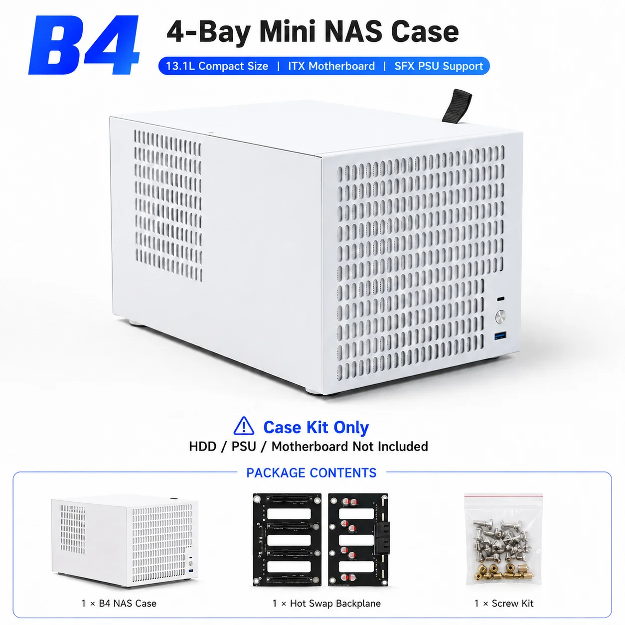 B4 Mini ITX NAS Case 4 Bay Hot Swap HDD Chassis SFX Power Supply 162mm CPU Cooler Support Home Storage Case