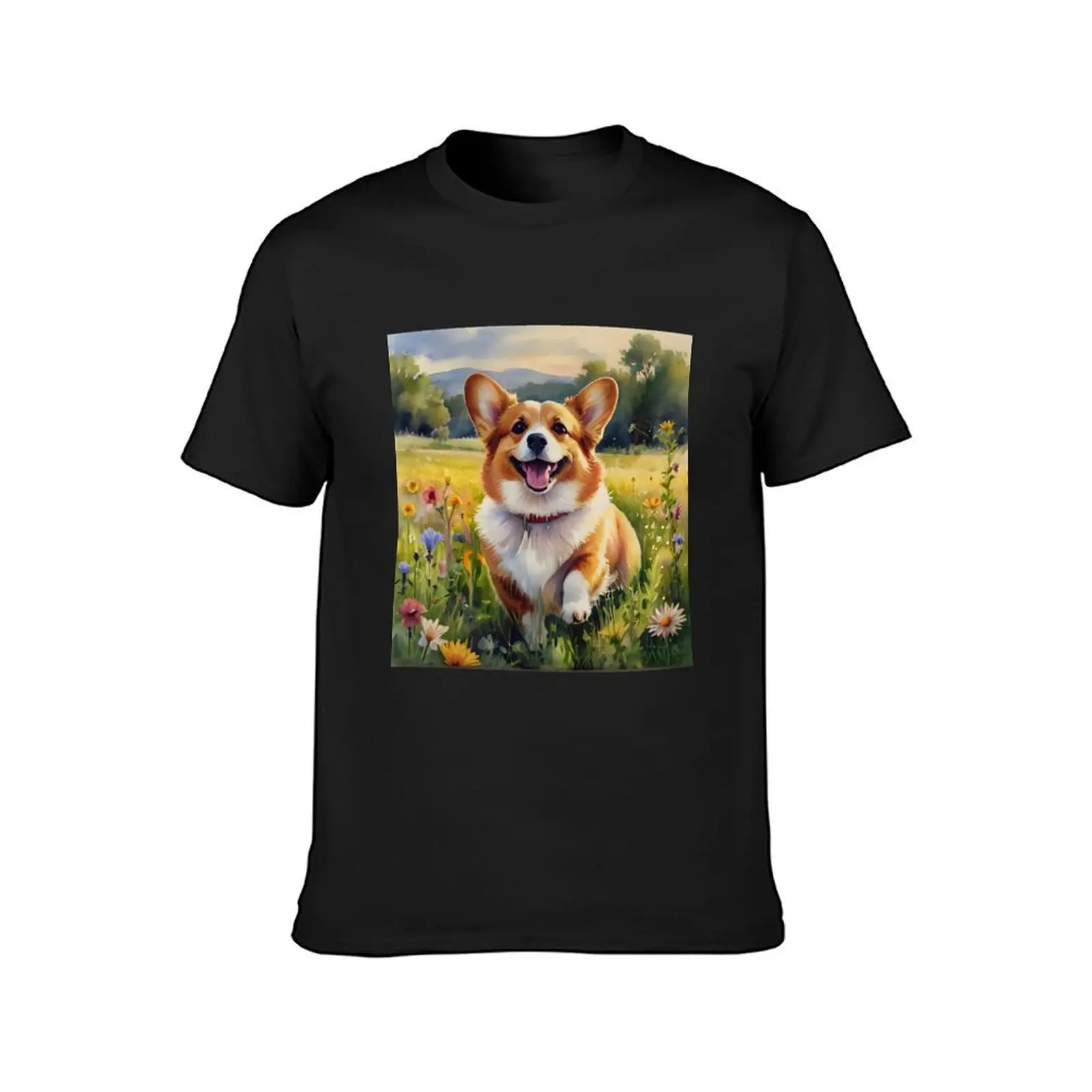 Corgi In The Meadows T-Shirt for a boy plain sweat summer clothes mens graphic t-shirts big and tall