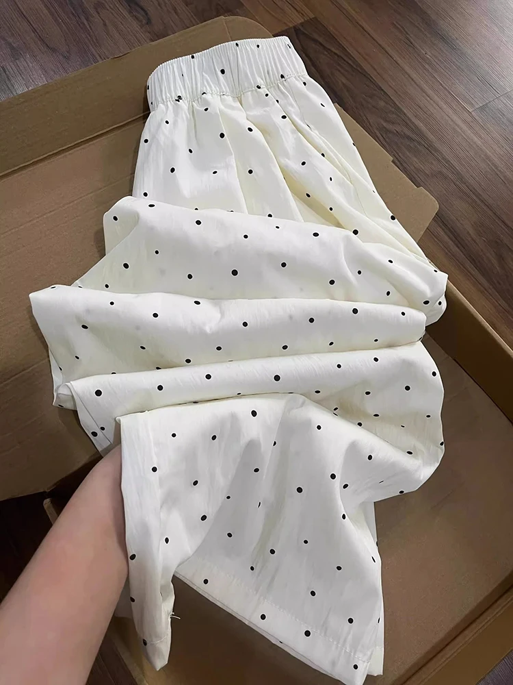 

Свободные широкие брюки в горошек прямого кроя для женщин, весенние, тонкие, удобные, повседневные, в корейском стиле, в стиле lazy style