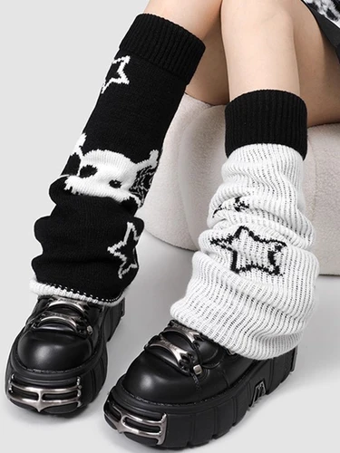 Nuevo modelo de calentadores de piernas de punto acanalado para mujer, estilo Punk, puños de botas de dos lados, calcetines de Halloween