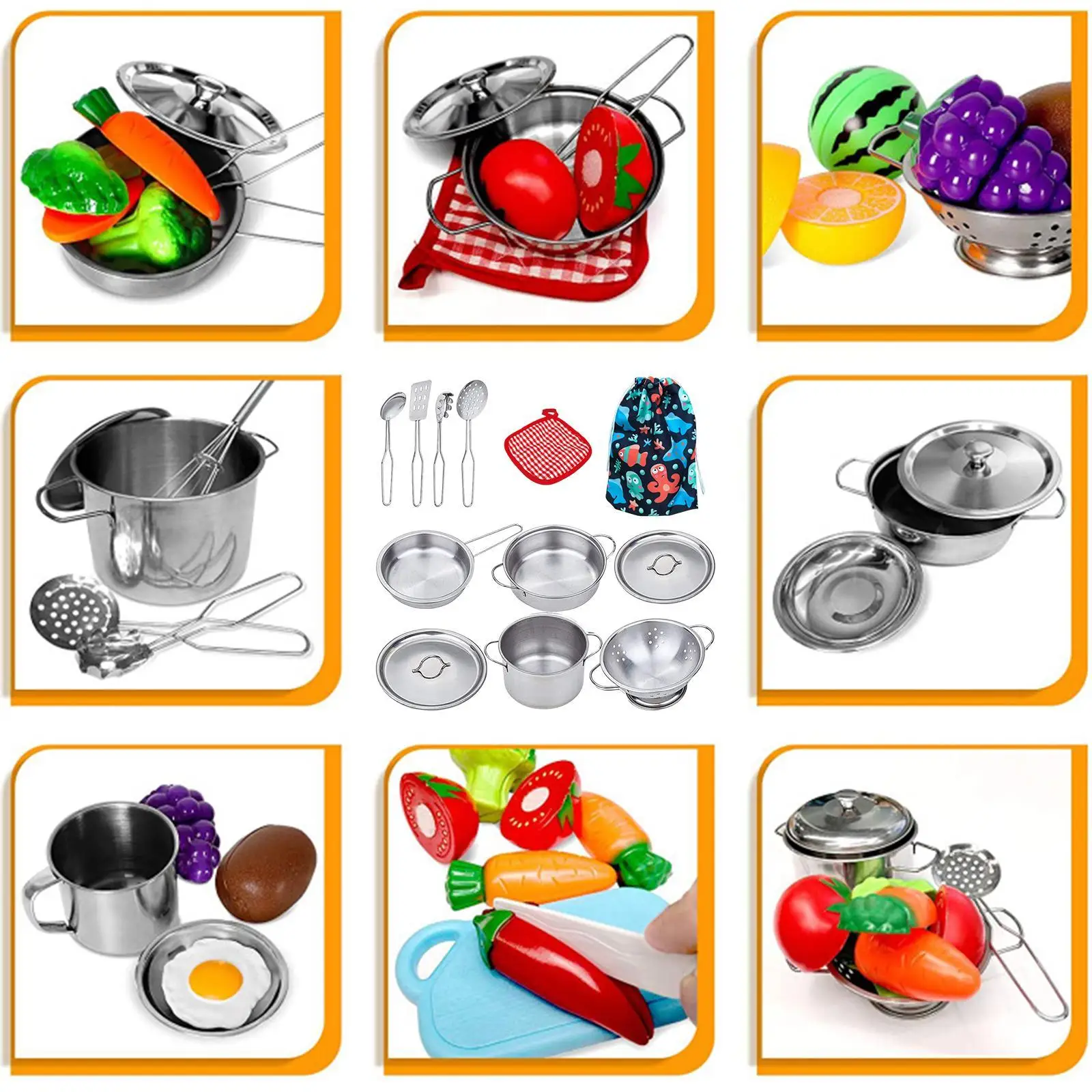 Juguetes para juegos de rol de cocina, accesorios de cocina, juego de cumpleaños, ollas y