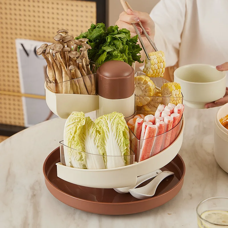 Household large-capacity kitchen rotatable grid food storage rack multi-layer vegetable tray rack