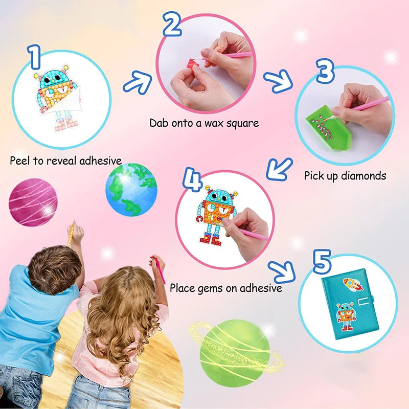 Gem Diamond Painting 5D DIY Kit for Kids Painting Tools Create Your Own Diamond Stickers Cute Art Crafts for Children's Gifts