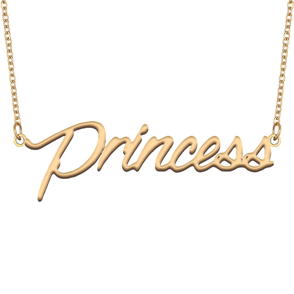 Princess Name Necklace for Women Stainless Steel Jewelry Gold Color Nameplate Pendant Collares Para Mujer Letters Choker