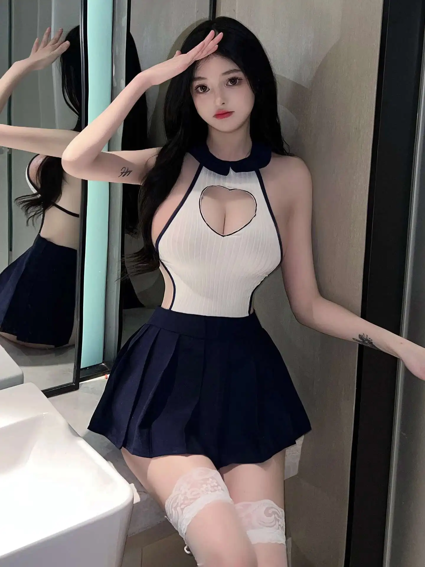 WOMENGAGA ملهى ليلي الجوف الظهر مثير فستان قصير بحار موحدة المرأة فستان أنيق الحلو موضة الكورية المرأة فستان قصير Z7BF #3