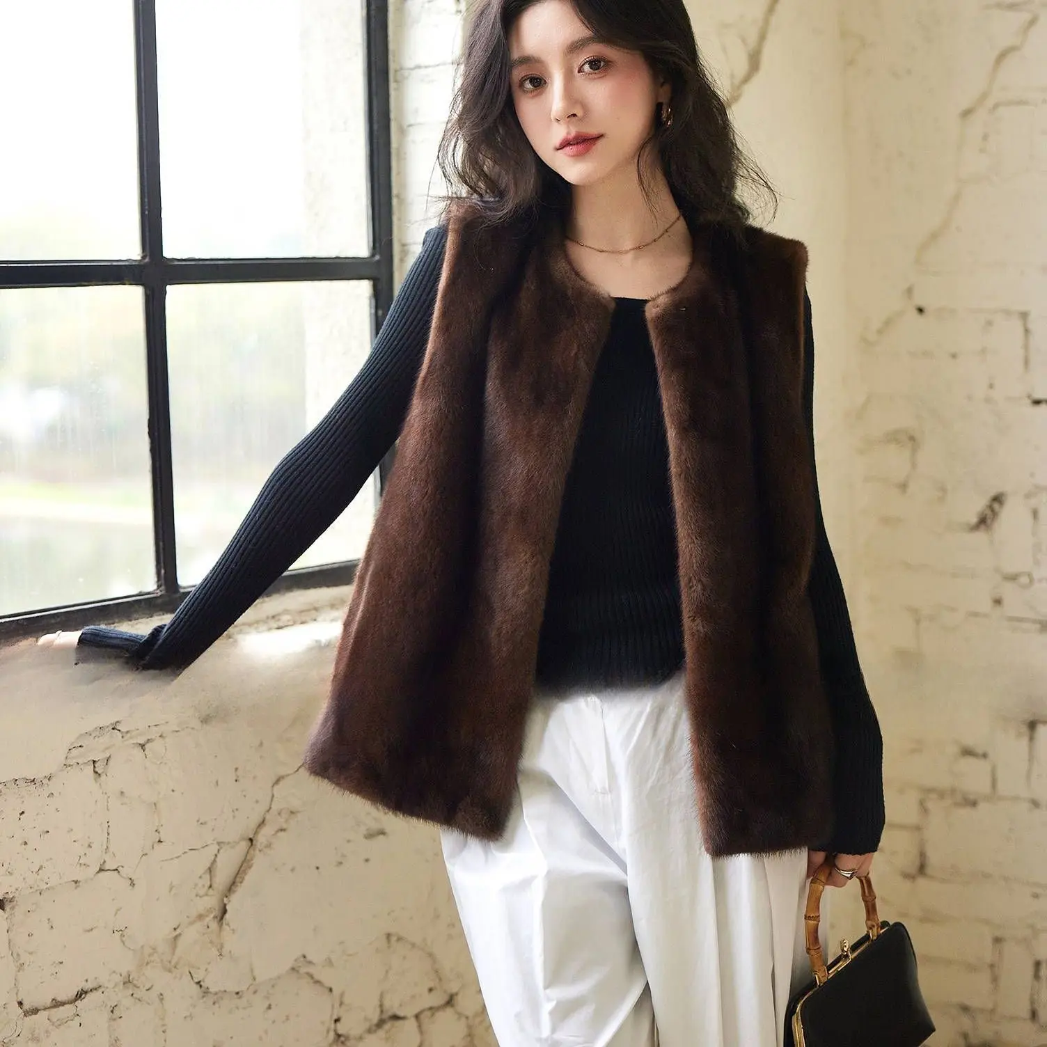 

Faux Fur Y2K Vests Womens FurryAutumn Fashionable Adjustable Double-Breasted Thermal Elegant Waistcoat Cute High-Waisted Elastic