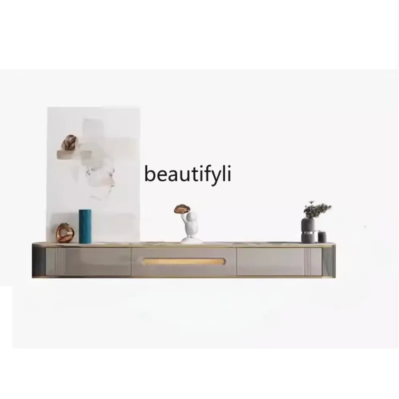

Hanging TV Cabinet and Tea Table Combination Simple Modern Light Luxury Living Room Hanging Stone Plate Locker ss1001