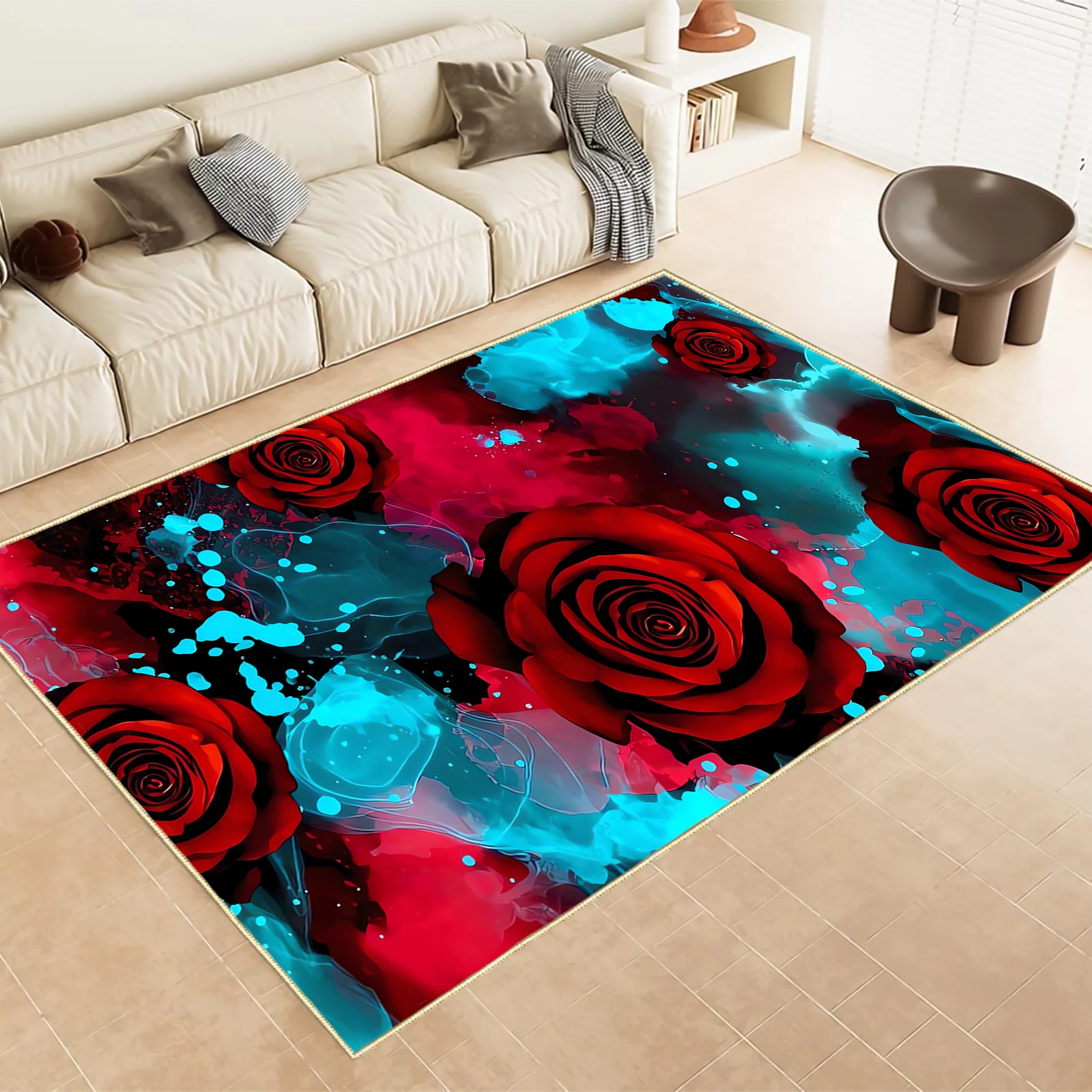 

Roses Flowers Mat Carpet Rug for Bedroom Living Room Home Sofa Decoration
