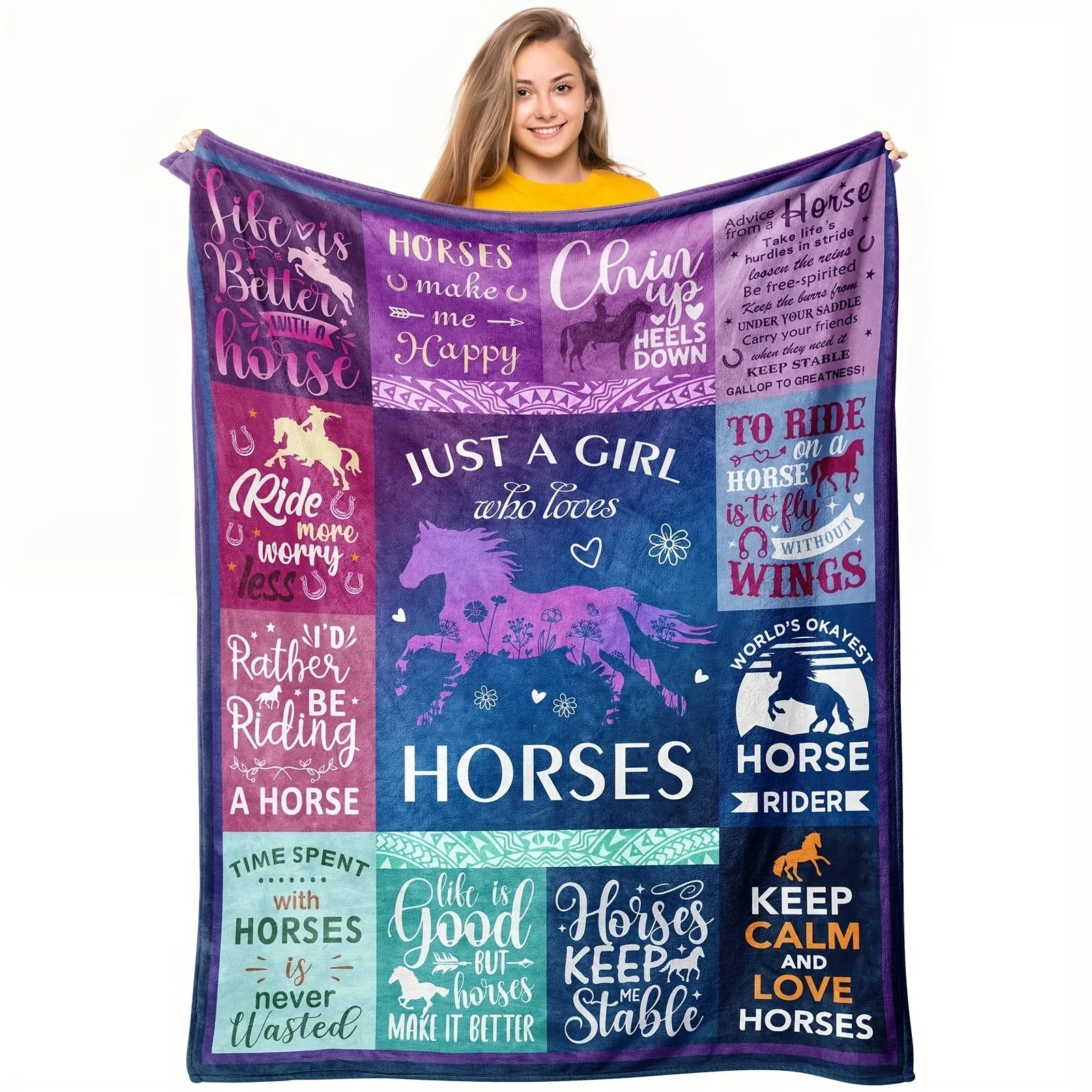 Horse Blanket Use for Home Decoration Bed Wool Throw Blanket Text Pattern Dreamy Fairy Tale Horse Blanket for Girls Horse Lovers