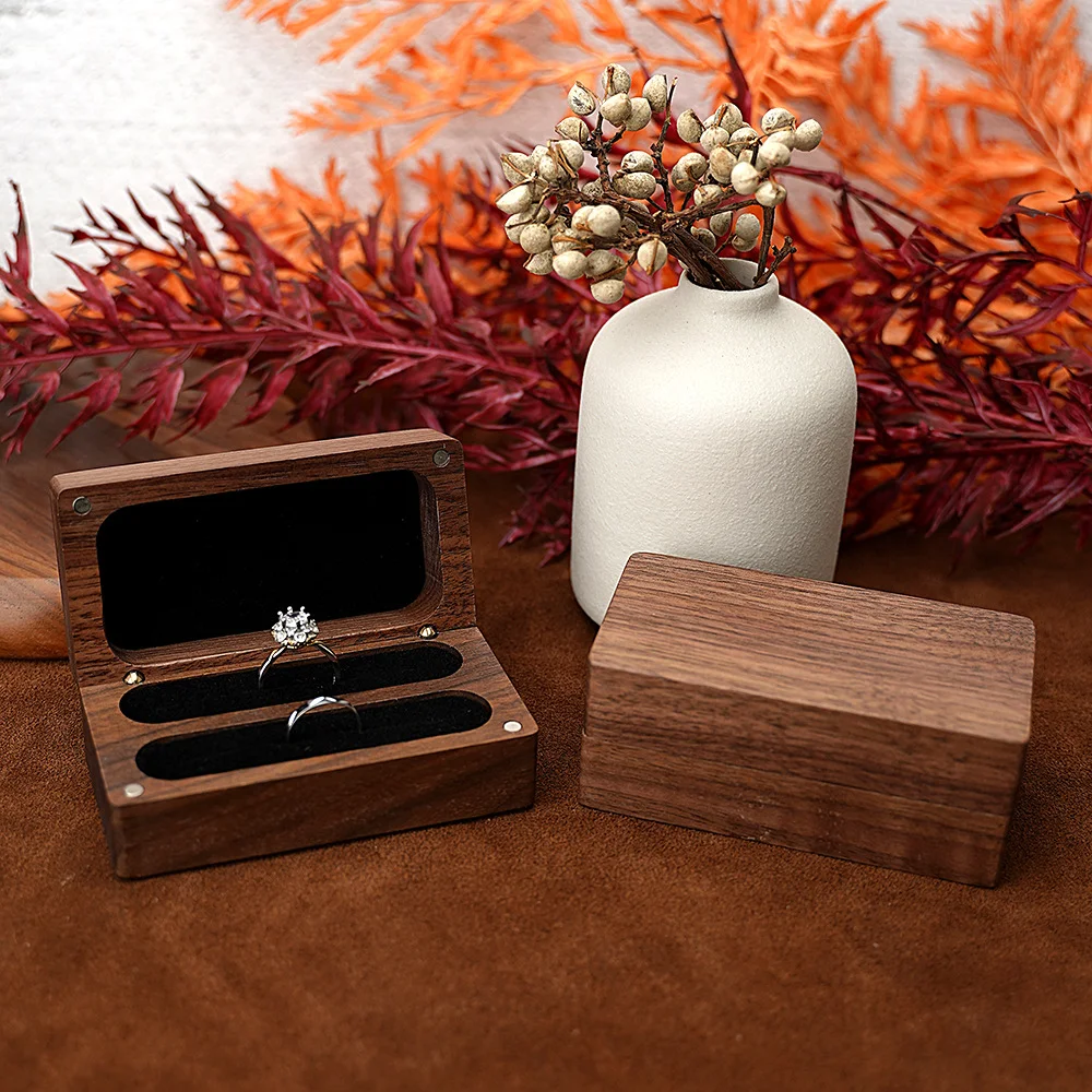 

Solid Wood Wedding Band Exquisite Jewelry Box Woman Earring Portable Storage Box Evening Party Gift Flip Cover Packaging Box