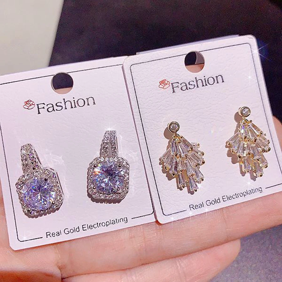 10 Pairs/Pack Luxury Zircon Inlay Copper Material Ladies\' Earrings Elegant Versatile Mixed Style Earrings Jewelry Gifts