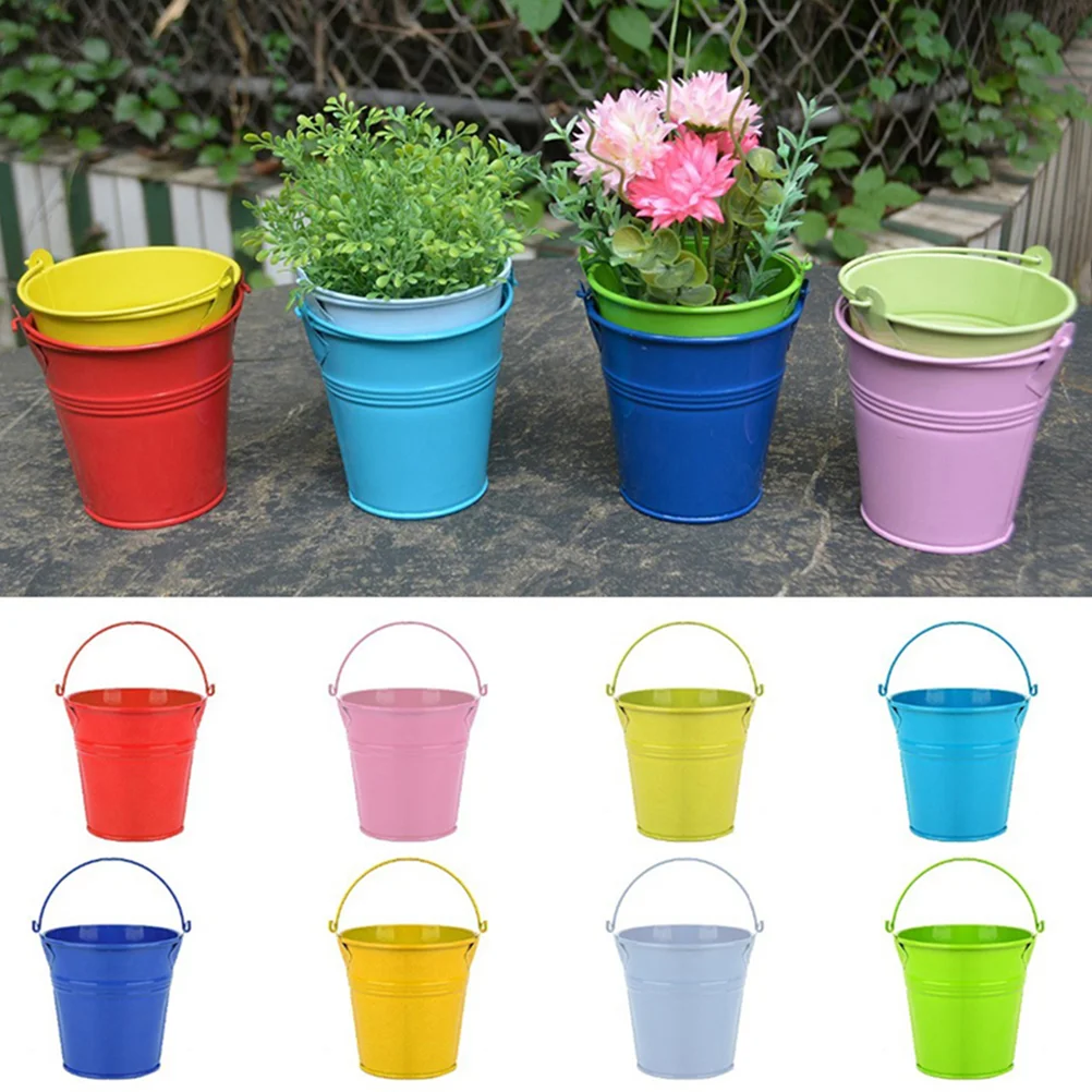 6 Pcs Balcony Garden Pots Wall Planters Flower Stand Iron Hanging Bucket Holders