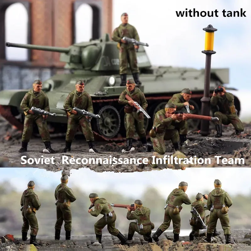 1:72 Scale Model 7 Pcs  Soviet Red Army Reconnaissance Infiltration Team Soviet Army Soldiers Doll Toys DIY Scene Accessory Gift