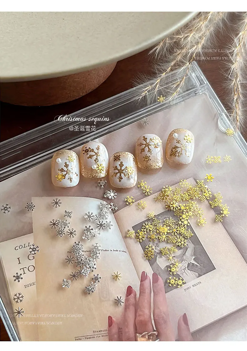 100 قطعة عيد الميلاد ندفة الثلج برشام مسمار الفن سحر مسمار الملحقات سوبر فلاش الذهب/الشظية مزيج ندفة الثلج مسمار الماس ثلاثية الأبعاد ديكور #4