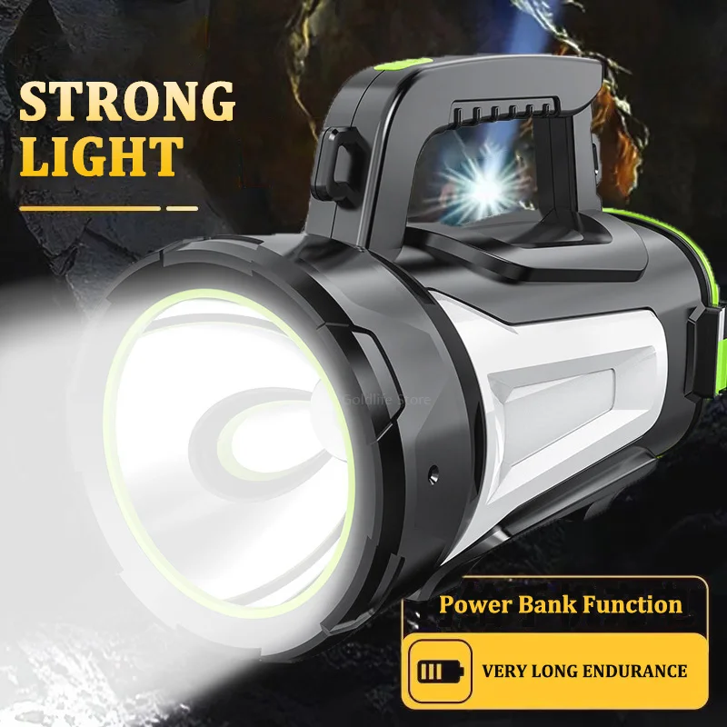 

Мощный перезаряжаемый прожектор, светодиодный фонарик IPX6, водонепроницаемый с задним фонарем, яркий прожектор с ручкой для кемпинга, поиска