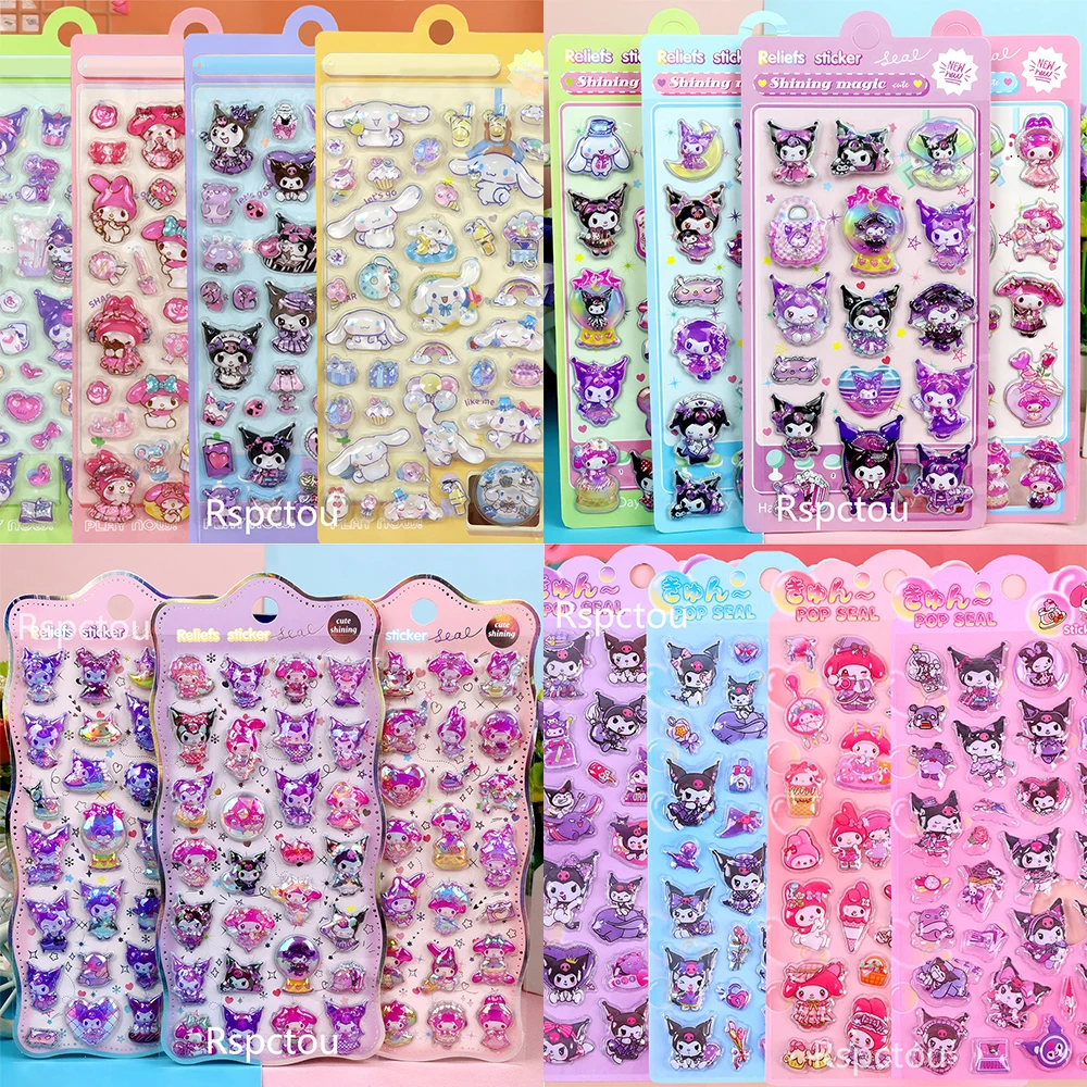 Carino Sanrio Serie 3D Adesivi in rilievo Decorazione estetica Decalcomanie Kawaii Cinnamoroll My Melody Kuromi Cartoon Bubble Sticker Toy