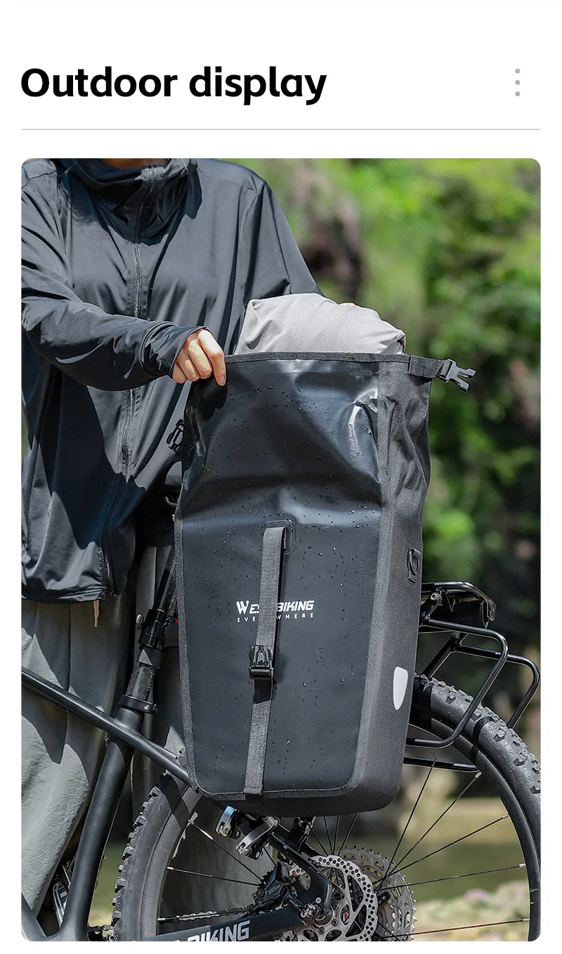 WEST BIKING Wasserdichte Fahrrad-Gepäckträgertasche 25L Große Kapazität Gepäckträger-Seitentasche Erweiterbare Fahrrad-Reisetasche Herren Schultertasche – Detail 12