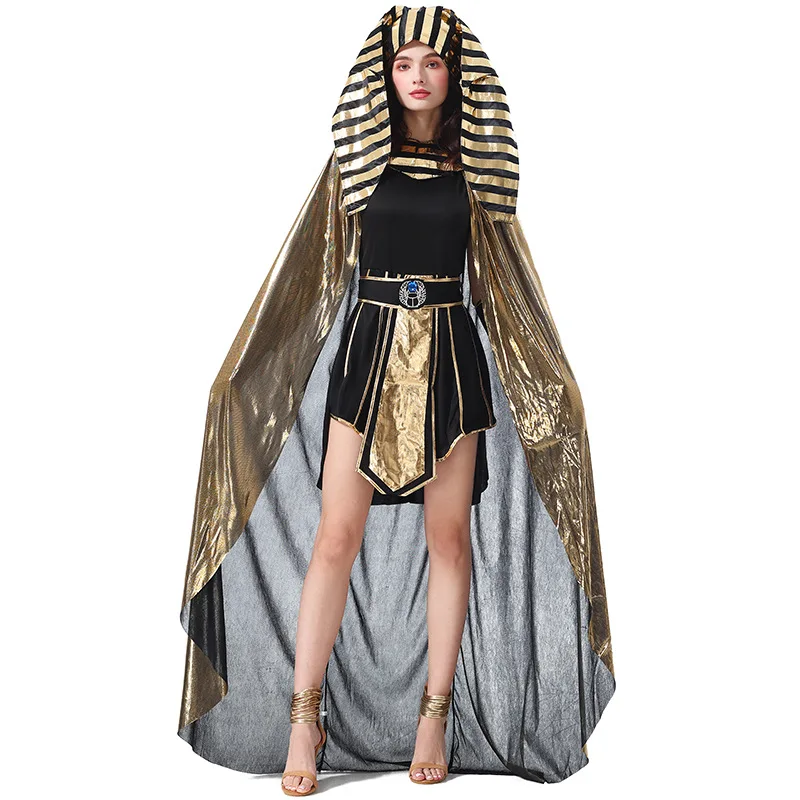 

Halloween Adult Cleopatra Pharaoh Cape Cosplay Costume Princess Stage Outfit Party Carnival Fancy Dress Women's Role Play Attire