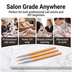 3Pcs DIY Nail Drawing Pen – Acrylic French Stripe Liner Brush for 3D Tips, Lines & Stripes, UV Gel Painting Tool