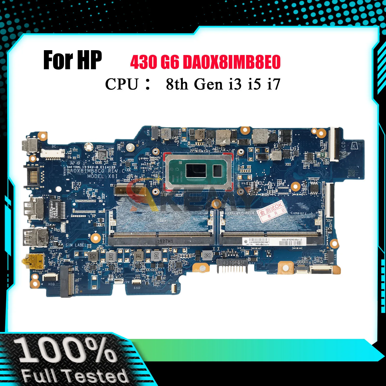 

DA0X8IMB8E0 для ноутбука HP ProBook 430 G6, материнская плата с процессором i3 i5 i7 8-го поколения UMA L44508-001 L44502-001, 100% полностью протестировано